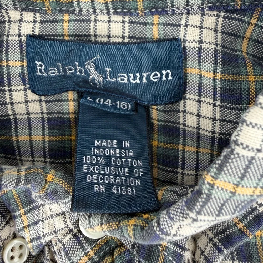 Ralph Lauren Kids Plaid Button Down Shirt Long Sleeve Cotton‎ Size Large 14/16